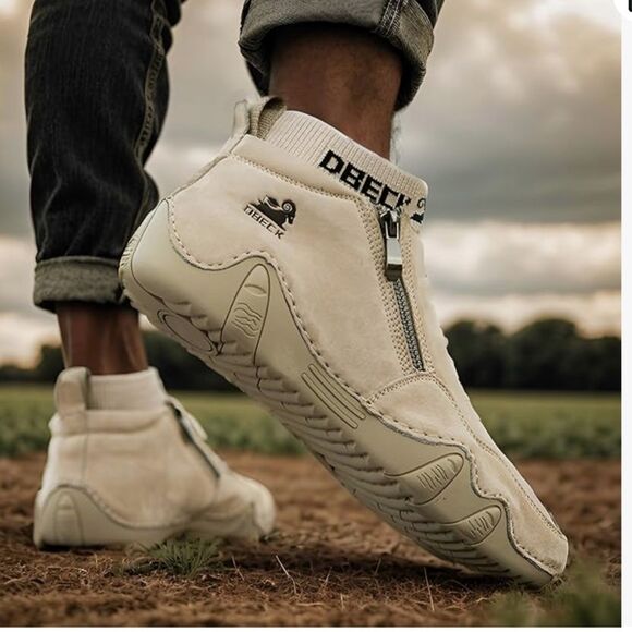 Dbeck Men's Casual Slip-On Bootie High Top Genuine Leather Zipper Boots Fashion - Picture 1 of 12